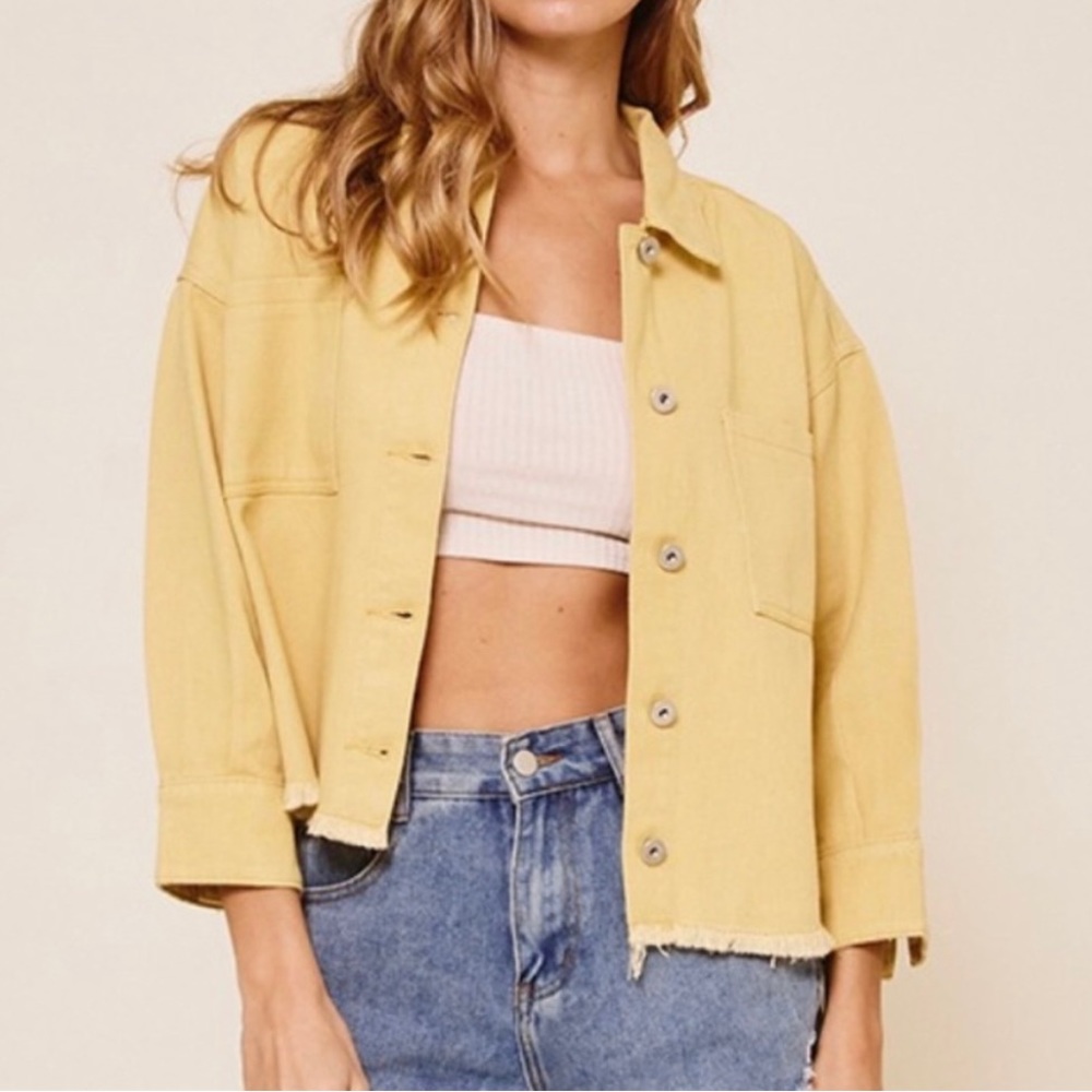 Women's Cropped Yellow Button-Front Jacket - Picture 2 of 5